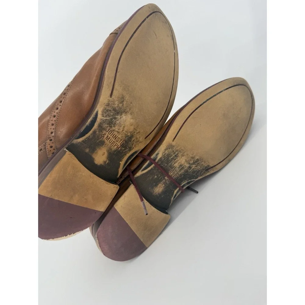 Johnston Murphy Mens 9M Leather Wingtip Oxford Dress Shoes‎ Brown Cap Toe